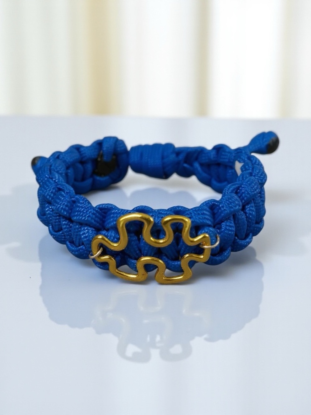 Autism Awareness Blue Bracelet with Gold Puzzle Accent